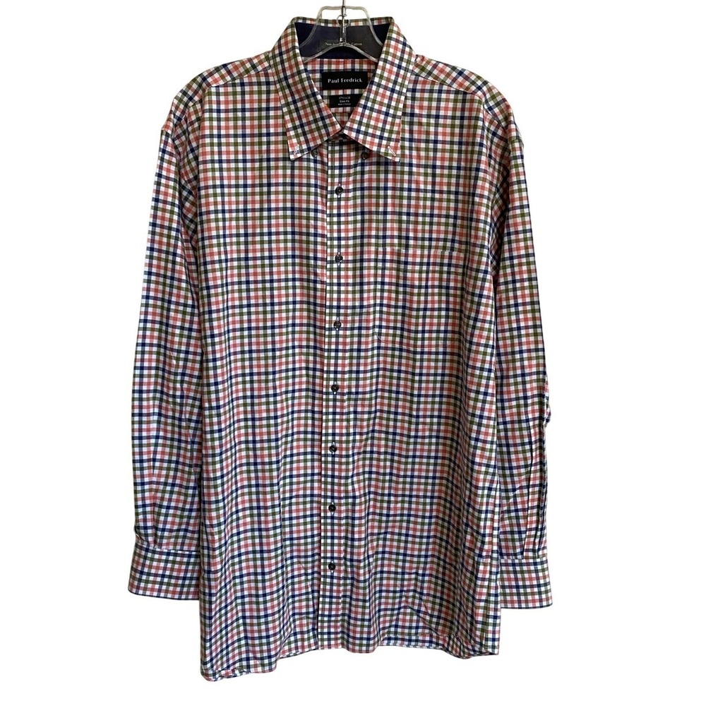 Paul Fredrick Spring Gingham Non-Iron Cotton 17.5X34 Slim‎ Fit Dress Shirt